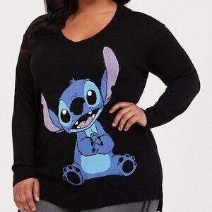 Disney Lilo & Stitch Knit‎ Sweater Women’s V Neck Black Size X1